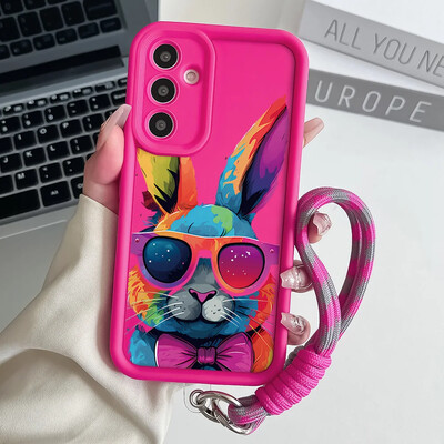 Cool Rabbit Wrist Chain Lanyard Case for Samsung A54 34 24 14 55 35 25 73 53 33 23 71 51 31 21 72 52 32 22 13 12 Hang Strap Case