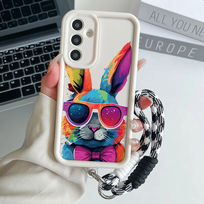 Cool Rabbit Wrist Chain Lanyard Case for Samsung A54 34 24 14 55 35 25 73 53 33 23 71 51 31 21 72 52 32 22 13 12 Hang Strap Case