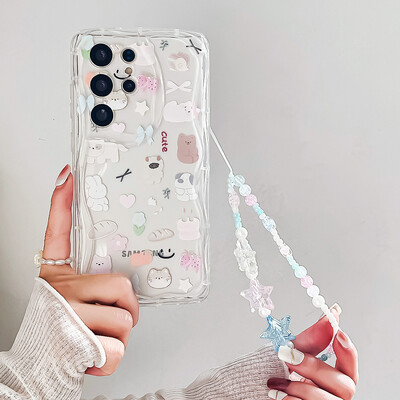 Wrst Chain telefontok Samsung S24 S23 S22 S21 S20 FE Plus Ultra A10S 20S 11 02 03 04 05S Cute Cat zsinóros puha TPU burkolat