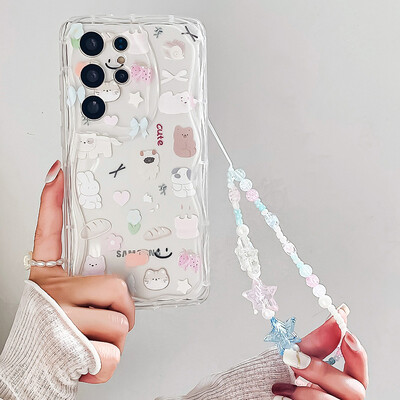 Θήκη τηλεφώνου Wrst Chain Για Samsung S24 S23 S22 S21 S20 FE Plus Ultra A10S 20S 11 02 03 04 05S Cute Cat Lanyard Μαλακό κάλυμμα TPU