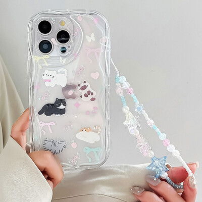 Θήκη τηλεφώνου Wrst Chain Για Samsung S24 S23 S22 S21 S20 FE Plus Ultra A10S 20S 11 02 03 04 05S Cute Cat Lanyard Μαλακό κάλυμμα TPU