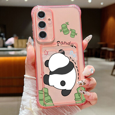 Θήκη Panda Για Samsung Galaxy S24 S23 S22 Ultra Plus S24 FE A55 A53 A54 A52 A15 A14 A16 A35 A34 5G Τσέπη κάρτας Διαφανές κάλυμμα τηλεφώνου