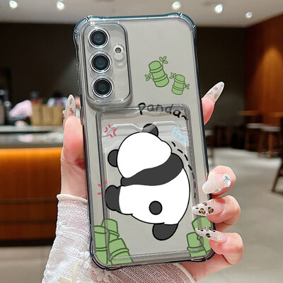 Θήκη Panda Για Samsung Galaxy S24 S23 S22 Ultra Plus S24 FE A55 A53 A54 A52 A15 A14 A16 A35 A34 5G Τσέπη κάρτας Διαφανές κάλυμμα τηλεφώνου