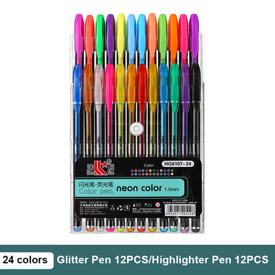 Set de culori 12/60 de culori, cu sclipici metalice, pixuri cu gel pentru birou școlar, cărți de colorat pentru adulți, jurnalele pentru desen, marcatori de artă, rechizite pentru pixuri