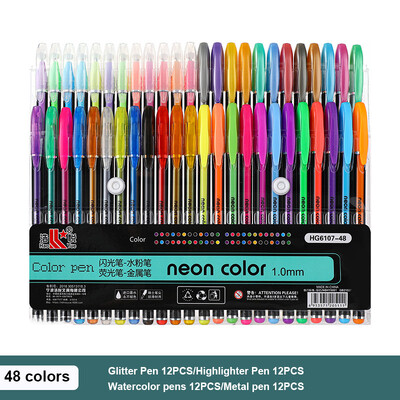 Set de culori 12/60 de culori, cu sclipici metalice, pixuri cu gel pentru birou școlar, cărți de colorat pentru adulți, jurnalele pentru desen, marcatori de artă, rechizite pentru pixuri
