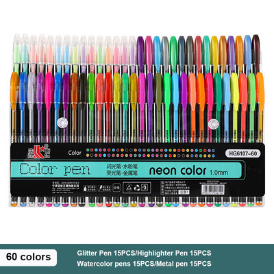 Set de culori 12/60 de culori, cu sclipici metalice, pixuri cu gel pentru birou școlar, cărți de colorat pentru adulți, jurnalele pentru desen, marcatori de artă, rechizite pentru pixuri