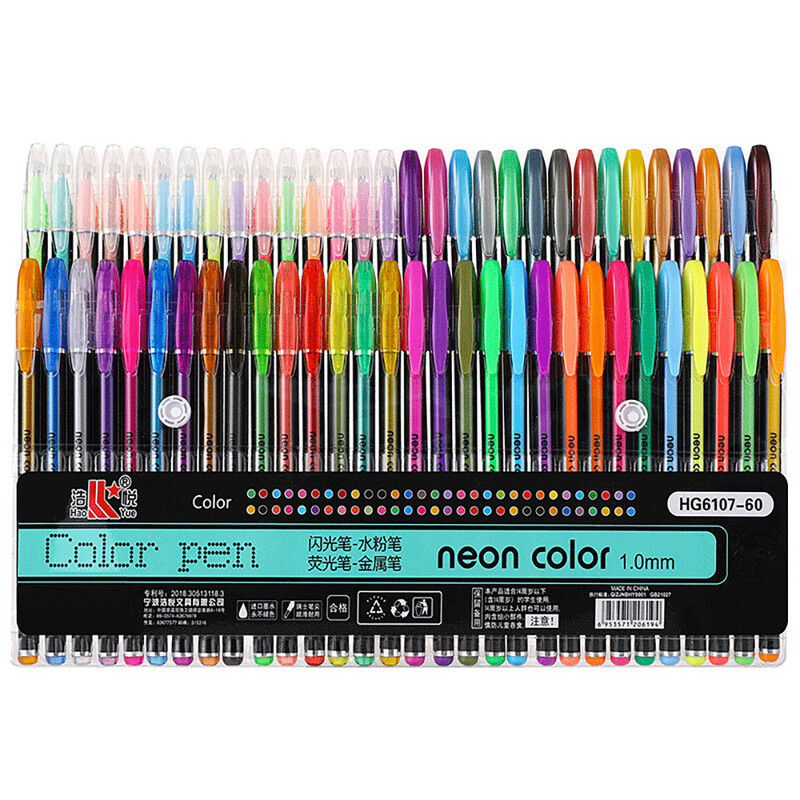 Set de culori 12/60 de culori, cu sclipici metalice, pixuri cu gel pentru birou școlar, cărți de colorat pentru adulți, jurnalele pentru desen, marcatori de artă, rechizite pentru pixuri