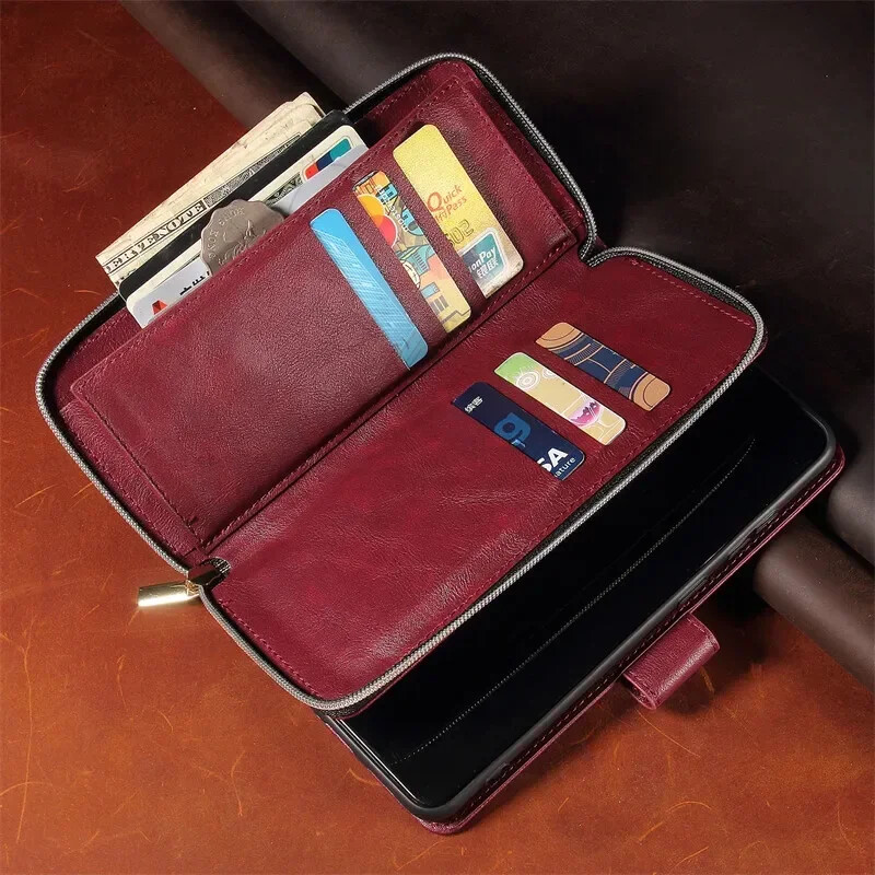 Torbica za telefon s više kartica s patentnim zatvaračem za Samsung Galaxy S24 FE S23 S22 S21 Plus S20 S10 S9 Note 20 Ultra Flip kožna maska Coque