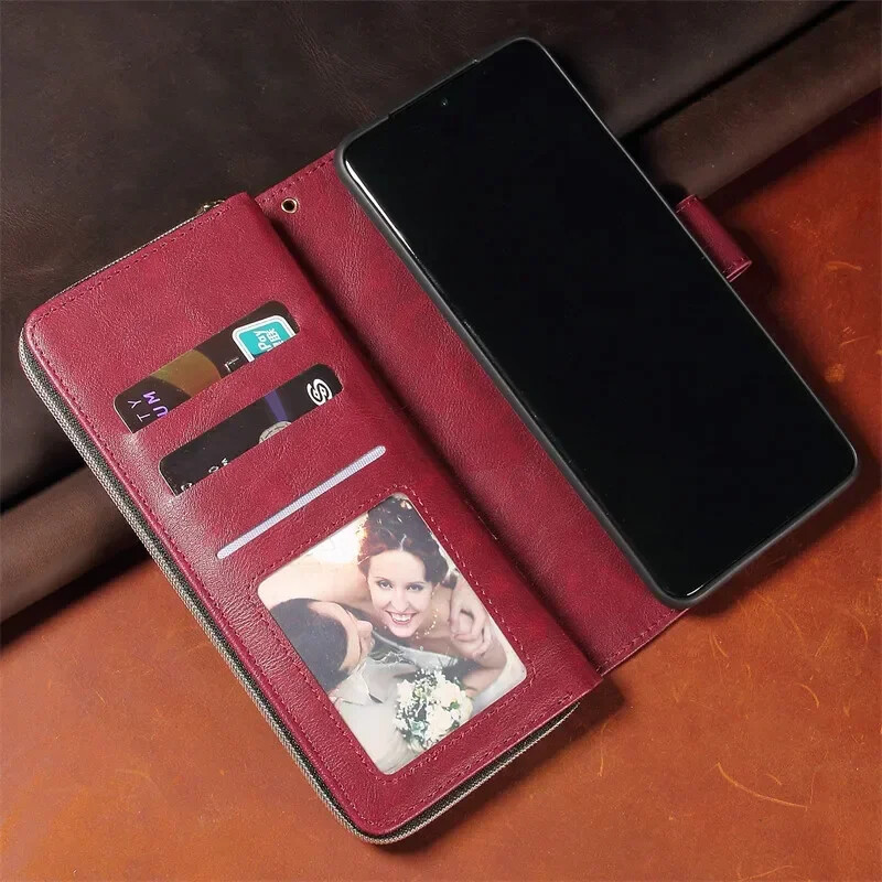 Torbica za telefon s više kartica s patentnim zatvaračem za Samsung Galaxy S24 FE S23 S22 S21 Plus S20 S10 S9 Note 20 Ultra Flip kožna maska Coque