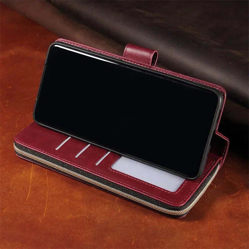 Torbica za telefon s više kartica s patentnim zatvaračem za Samsung Galaxy S24 FE S23 S22 S21 Plus S20 S10 S9 Note 20 Ultra Flip kožna maska Coque