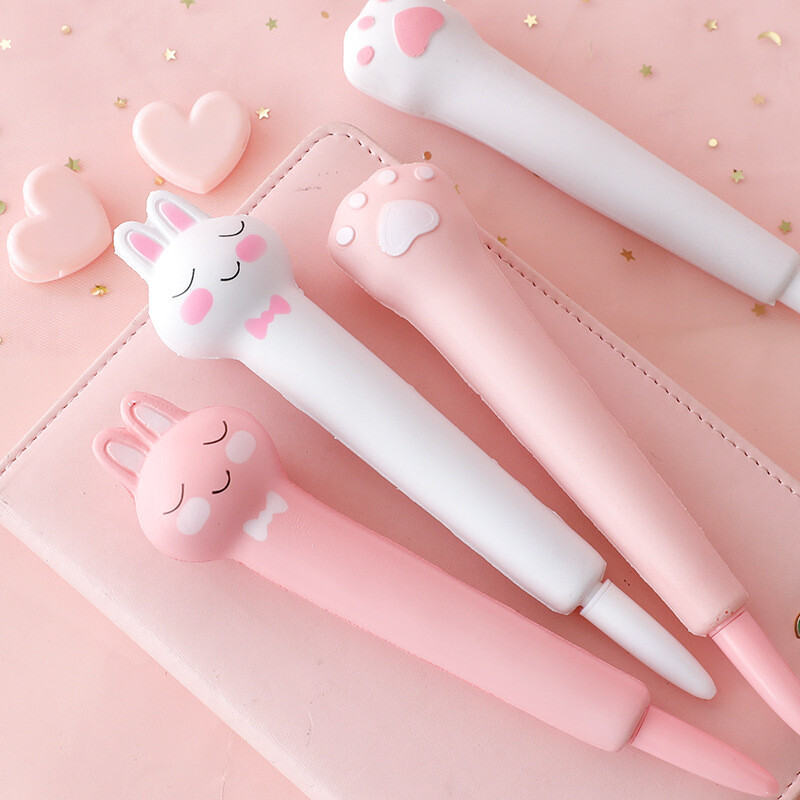 Kawaii Animals Stress Relieve Gel Pen Сладка карикатура Squishy Signature Pen Мека пяна Неутрални химикалки Офис консумативи Подарък Канцеларски материали