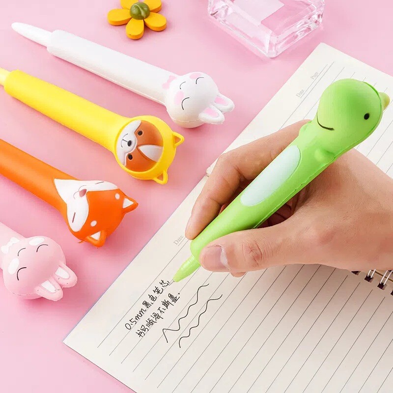 Kawaii Animals Stress Relieve Gel Pen Сладка карикатура Squishy Signature Pen Мека пяна Неутрални химикалки Офис консумативи Подарък Канцеларски материали