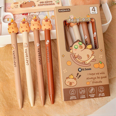 4 бр./компл. Kawaii Cartoon Capybara Panda Gel Pen Creative Бързосъхнеща сладка натискаща се неутрална писалка Коледен подарък за деца