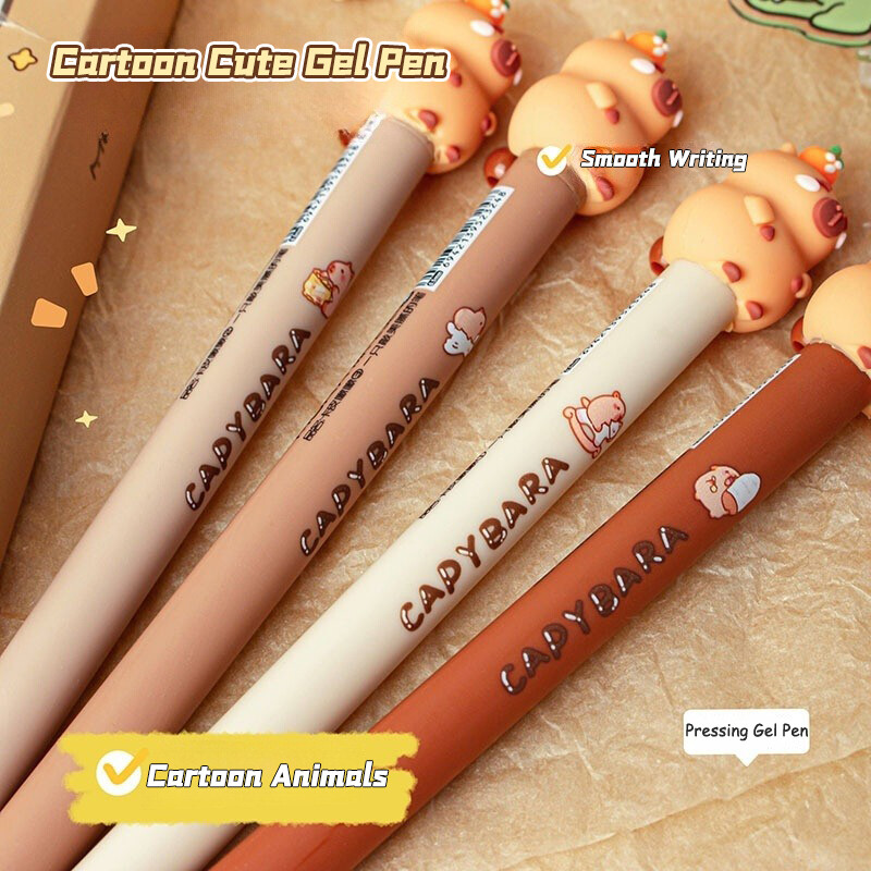 4 бр./компл. Kawaii Cartoon Capybara Panda Gel Pen Creative Бързосъхнеща сладка натискаща се неутрална писалка Коледен подарък за деца