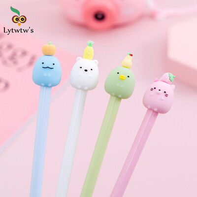 4 dalių Lytwtw`s Kawaii Gel Pen Korėjietiškas animacinis filmas Kūrybingas mielas vaisius, mokyklos biuro reikmenys, mielas, gana mielas, juokingas