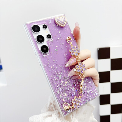 Θήκες τηλεφώνου Luxury Glitter Gem βραχιόλι για Samsung Galaxy S24 S23 S22 S21 S20 FE Ultra Plus Note 20 Ultra 10 Cover Coque