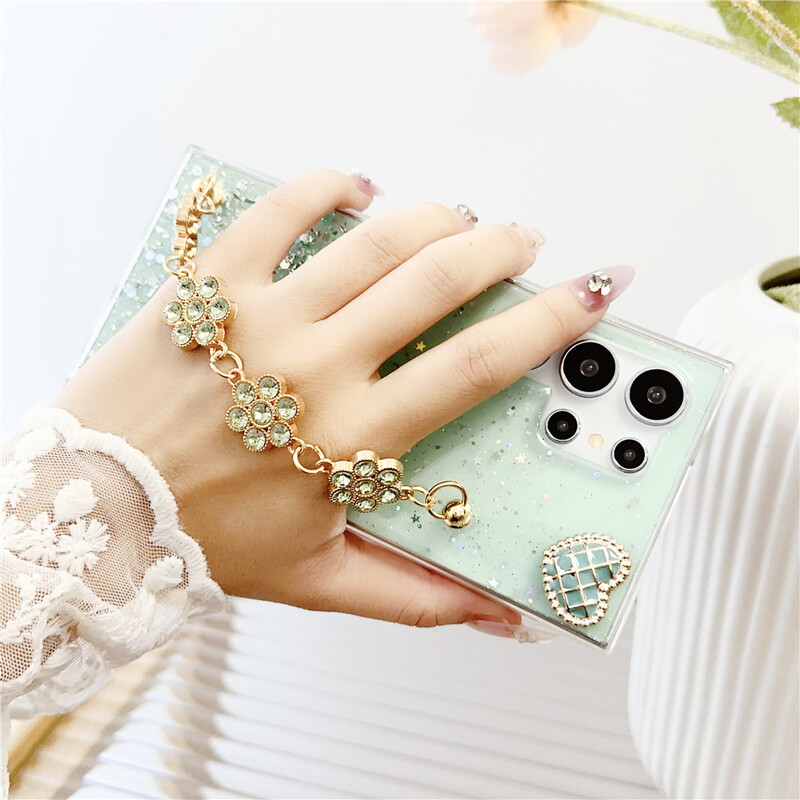 Луксозни бляскави скъпоценни камъни Гривна Калъфи за телефони с цветя за Samsung Galaxy S24 S23 S22 S21 S20 FE Ultra Plus Note 20 Ultra 10 Cover Coque