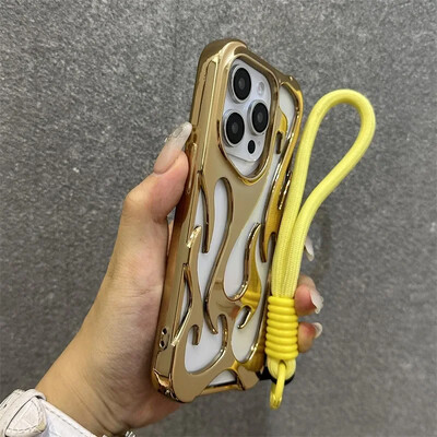 Tuščiaviduris šilumos išsklaidymo 3D liepsnos telefono dėklas, skirtas iPhone 16 Pro Max 15 14 13 12 11 Pro Max Plus Fashion su riešo juostele minkštu dangteliu