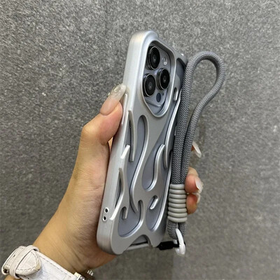 Tuščiaviduris šilumos išsklaidymo 3D liepsnos telefono dėklas, skirtas iPhone 16 Pro Max 15 14 13 12 11 Pro Max Plus Fashion su riešo juostele minkštu dangteliu