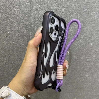 Tuščiaviduris šilumos išsklaidymo 3D liepsnos telefono dėklas, skirtas iPhone 16 Pro Max 15 14 13 12 11 Pro Max Plus Fashion su riešo juostele minkštu dangteliu