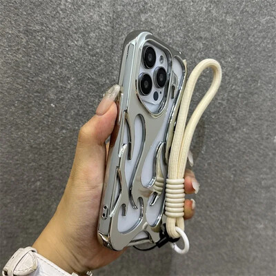 Tuščiaviduris šilumos išsklaidymo 3D liepsnos telefono dėklas, skirtas iPhone 16 Pro Max 15 14 13 12 11 Pro Max Plus Fashion su riešo juostele minkštu dangteliu