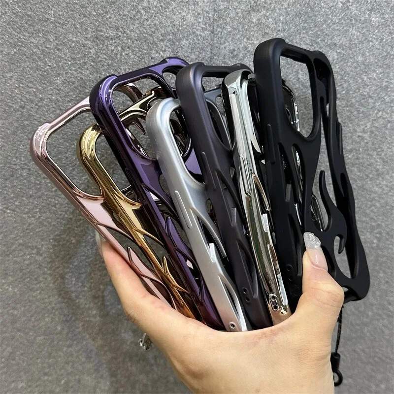 Калъф за телефон с кухо разсейване на топлината 3D пламък за iPhone 16 Pro Max 15 14 13 12 11 Pro Max Plus Мода с лента за китка Меко покритие