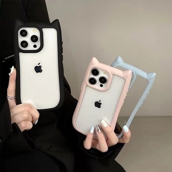 Διαφανής θήκη τηλεφώνου Cute Cartoon Cat Ears για iPhone 16 Pro Max 15 14 13 12 11 X XS XR Clear Soft σιλικόνης αντικραδασμικό κάλυμμα