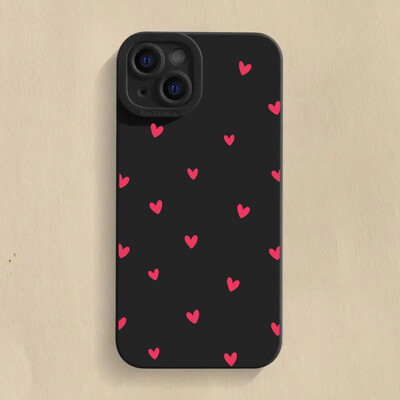 Black Love Heart telefono dėklas, skirtas iPhone 16 14 15 13 12 11 Pro Max X XR XS 7 8 15 16 Plus SE 2020 smūgiams atsparus silikoninis minkštas dangtelis