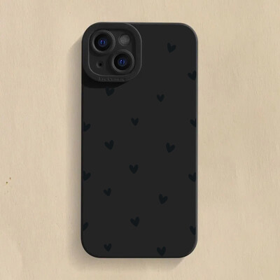 Black Love Heart telefono dėklas, skirtas iPhone 16 14 15 13 12 11 Pro Max X XR XS 7 8 15 16 Plus SE 2020 smūgiams atsparus silikoninis minkštas dangtelis