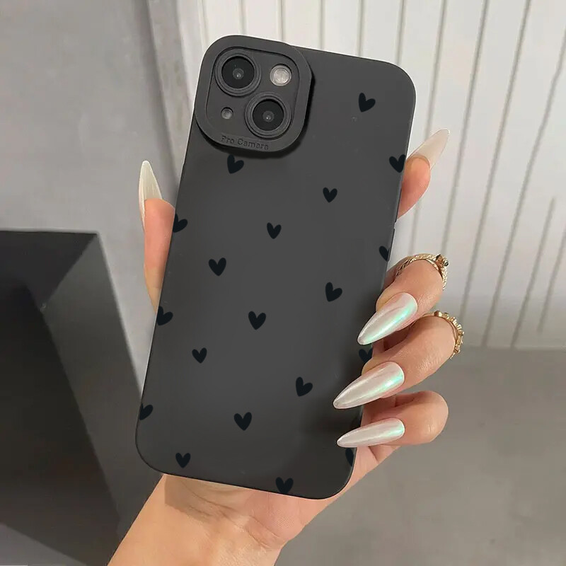 Black Love Heart telefonska maska za iPhone 16 14 15 13 12 11 Pro Max X XR XS 7 8 15 16 Plus SE 2020 mekana silikonska maska otporna na udarce