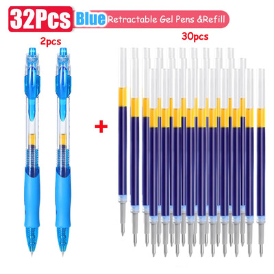 1-63Pc Set gel olovaka na uvlačenje s crnom/crvenom/plavom tintom Kemijska olovka za pisanje 0,5 mm Dodatna punjenja Uredski pribor Školski pribor Papirnice