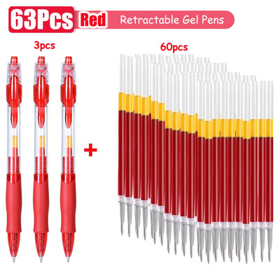 1-63Pc Set gel olovaka na uvlačenje s crnom/crvenom/plavom tintom Kemijska olovka za pisanje 0,5 mm Dodatna punjenja Uredski pribor Školski pribor Papirnice