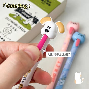 4 ΤΕΜ/Σετ Cat Gel Pen Creative Dog Gel Ink Pen Tongue Pulling Writing Pen 0,5mm Black Refill Neutral Pen Στυλό Quick Dry Stationery