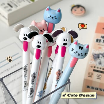 4 ΤΕΜ/Σετ Cat Gel Pen Creative Dog Gel Ink Pen Tongue Pulling Writing Pen 0,5mm Black Refill Neutral Pen Στυλό Quick Dry Stationery