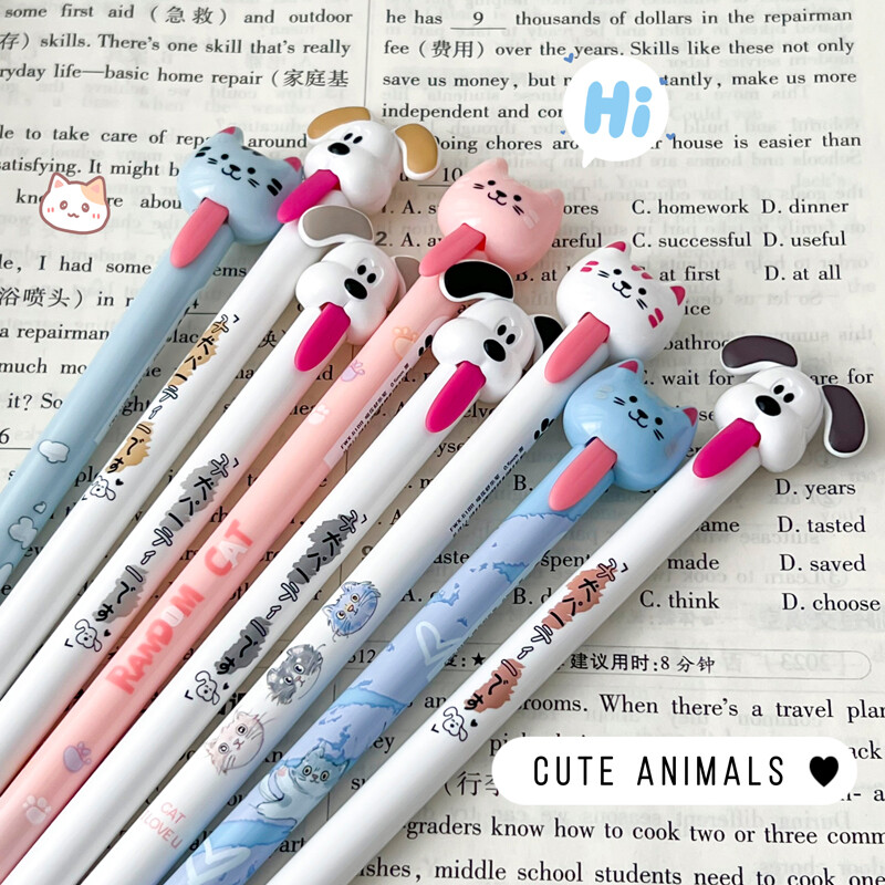 4PCS/Set Gel olovka za mačke Kreativna olovka s tintom za pse Povlačenje jezika Olovka za pisanje 0,5 MM crna neutralna olovka Brzo sušeća pisaća olovka