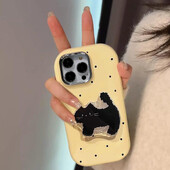 Mielas Polka Dot TPU telefono dėklas su kačių laikikliu, skirtas iPhone 15 14 13 12 11 Pro Max atsparus kritimui animacinio telefono dėklas