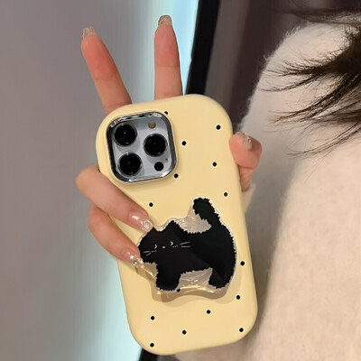 Mielas Polka Dot TPU telefono dėklas su kačių laikikliu, skirtas iPhone 15 14 13 12 11 Pro Max atsparus kritimui animacinio telefono dėklas