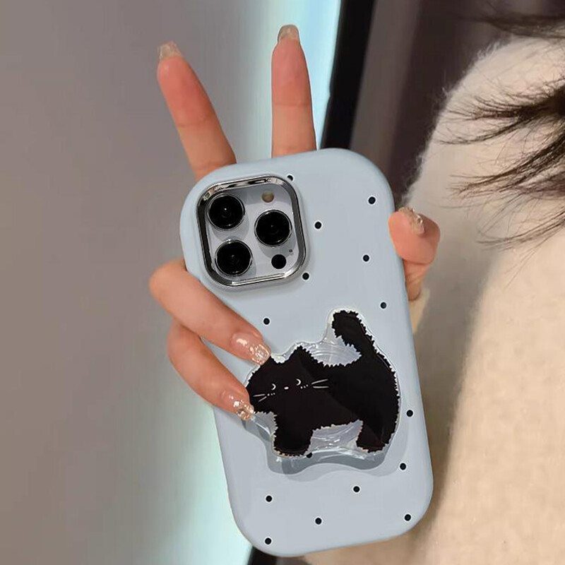 Slatka točkasta TPU telefonska maska s držačem za mačke za iPhone 15 14 13 12 11 Pro Max crtić otporna na padove