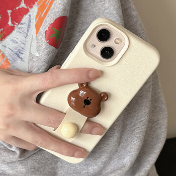 Korea Cute 3D Bear Finger Ring Υποστήριξη Θήκη τηλεφώνου για iPhone 15 14 13 11 12 Pro Max Plus Lovely Kawaii Δερμάτινο κάλυμμα