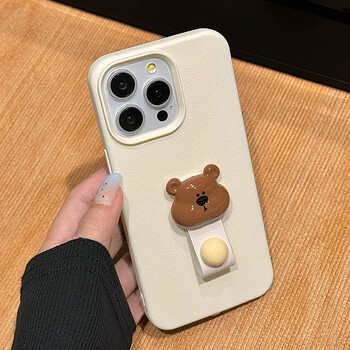 Korea Cute 3D Bear Finger Ring Υποστήριξη Θήκη τηλεφώνου για iPhone 15 14 13 11 12 Pro Max Plus Lovely Kawaii Δερμάτινο κάλυμμα