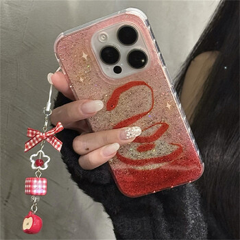 Θήκη τηλεφώνου Snake Star Glitter Gradient για iPhone 16 15 13 14 Pro Max με χαριτωμένο φιόγκο με προστατευτικό πίσω κάλυμμα κρεμαστό Apple