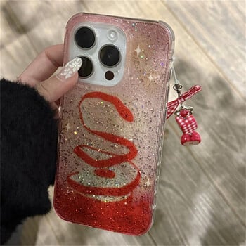 Θήκη τηλεφώνου Snake Star Glitter Gradient για iPhone 16 15 13 14 Pro Max με χαριτωμένο φιόγκο με προστατευτικό πίσω κάλυμμα κρεμαστό Apple