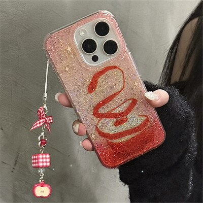 Θήκη τηλεφώνου Snake Star Glitter Gradient για iPhone 16 15 13 14 Pro Max με χαριτωμένο φιόγκο με προστατευτικό πίσω κάλυμμα κρεμαστό Apple