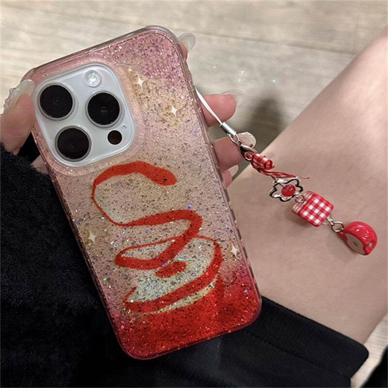 Snake Star Glitter Gradient telefonska torbica za iPhone 16 15 13 14 Pro Max sa slatkom slatkom mašnicom Apple privjesak Zaštitna stražnja maska