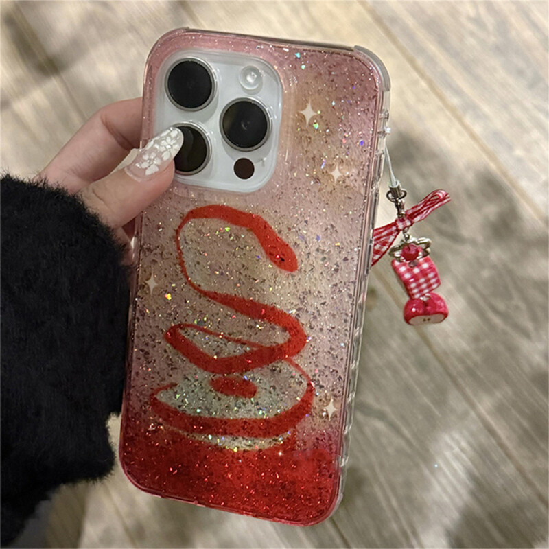 Snake Star Glitter Gradient telefonska torbica za iPhone 16 15 13 14 Pro Max sa slatkom slatkom mašnicom Apple privjesak Zaštitna stražnja maska