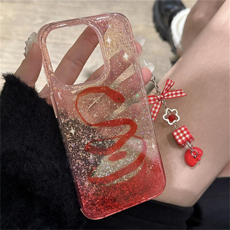 Snake Star Glitter Gradient telefonska torbica za iPhone 16 15 13 14 Pro Max sa slatkom slatkom mašnicom Apple privjesak Zaštitna stražnja maska