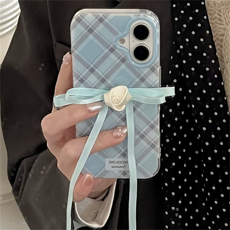 Стилен калъф за телефон с 3D панделка и цветна роза с лъскава шарка за iPhone 16 15 14 13 12 Pro Max Прекрасен защитен заден капак