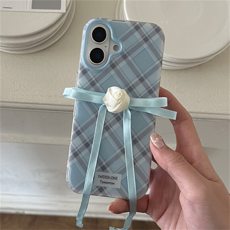 Стилен калъф за телефон с 3D панделка и цветна роза с лъскава шарка за iPhone 16 15 14 13 12 Pro Max Прекрасен защитен заден капак