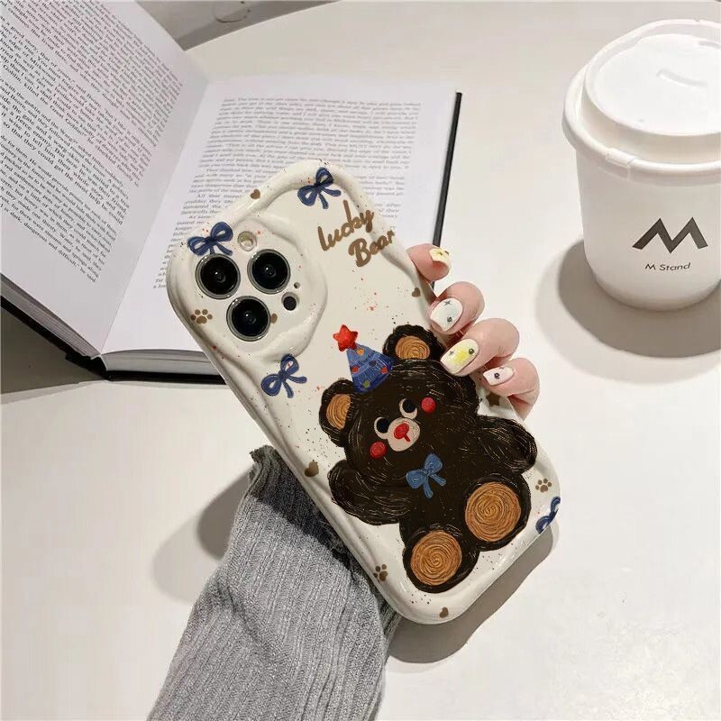 Ulje na platnu rođendanski medvjed grafička maska za telefon za iPhone 15 14 13 12 11 x XR Xs SE2 SE 8 7 plus pro Max mini silikonska stražnja maska