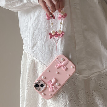 Για iPhone 15 14 13 12 11 Pro Max Case 3D Pearl Bowknot Προστατευτικό κάλυμμα σιλικόνης με προστασία από πτώση